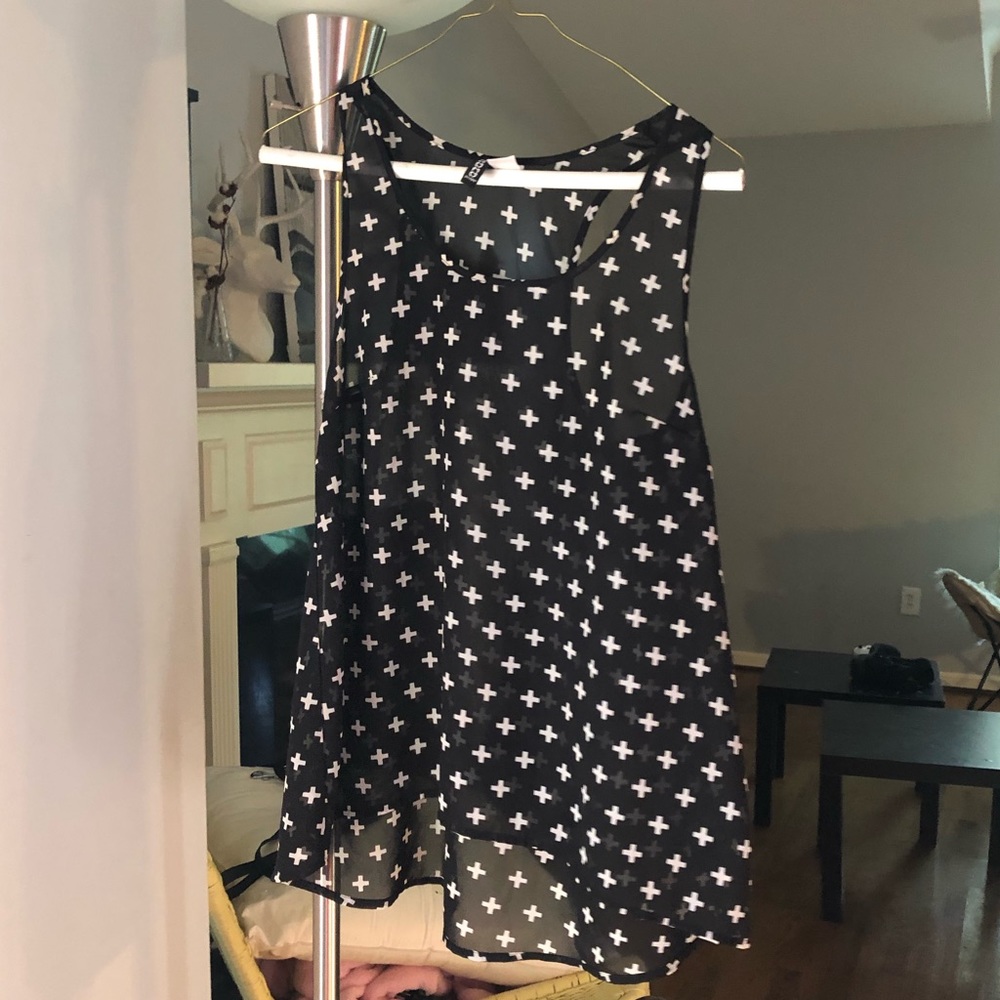 Divided size 6 black sheer tank with crosses
